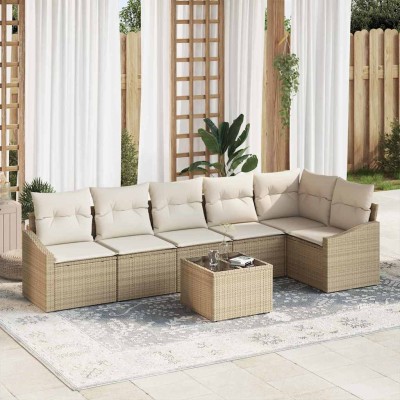 Garden Sofa Set 7 pcs Beige...