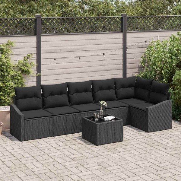 Garden sofa set with pillow 7 pcs Black polyrattan