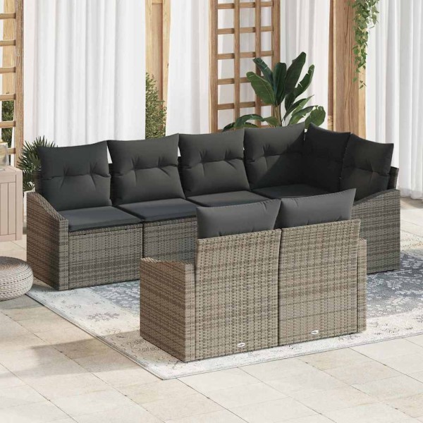 Garden sofa set with pillow 7 pcs Gray polyrattan