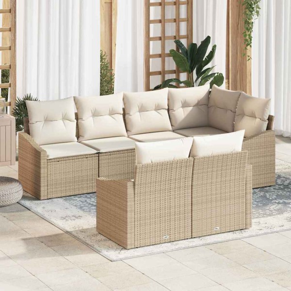 Garden sofa set with pillow 7 pcs Beige and white polyrattan