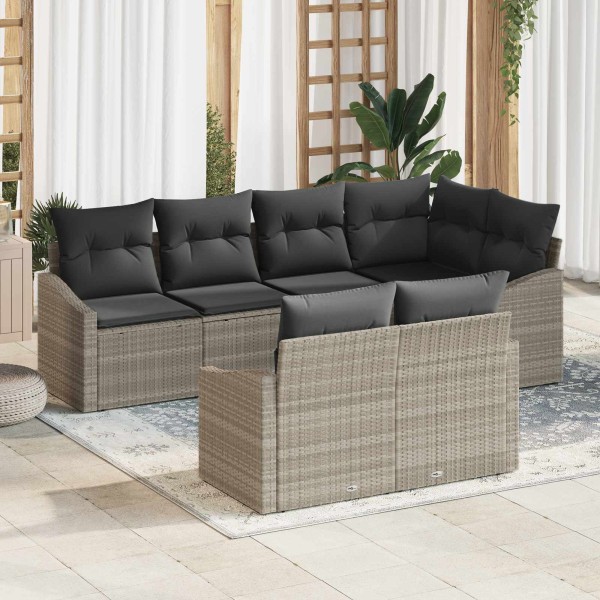 Garden sofa set with pillow 7 pcs Light gray polyrattan