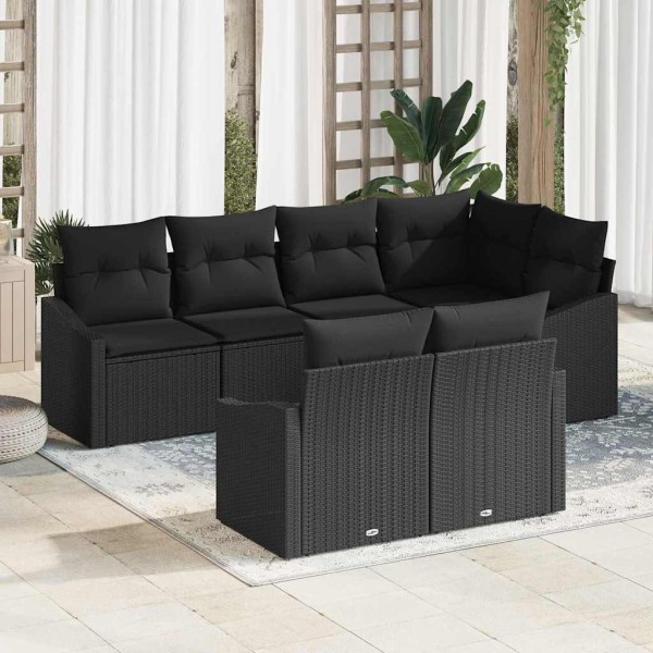 Garden sofa set with pillow 7 pcs Black polyrattan