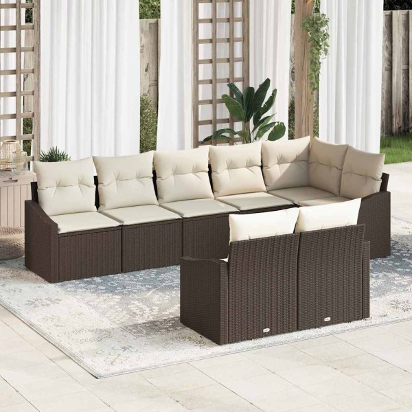 Garden sofa set with cushion 8 pcs Brown and white polyrattan