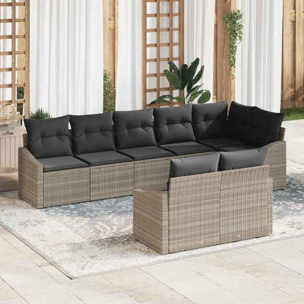 Garden sofa set with pillow 8 pcs Light gray polyrattan