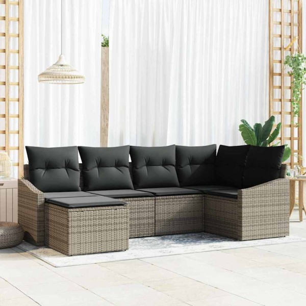 Garden dining set with cushion and storage 6 pcs Gray