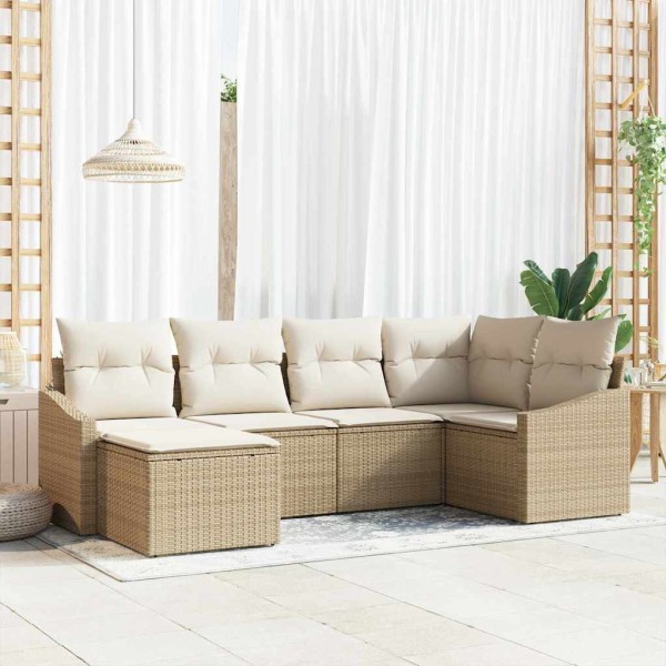 Garden dining set with pillow 6 pcs Beige and cream