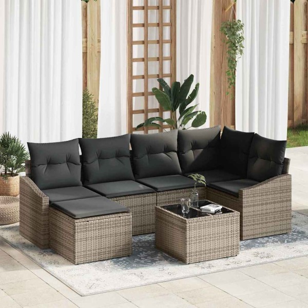 Garden dining set with pillow 7 pcs Light gray