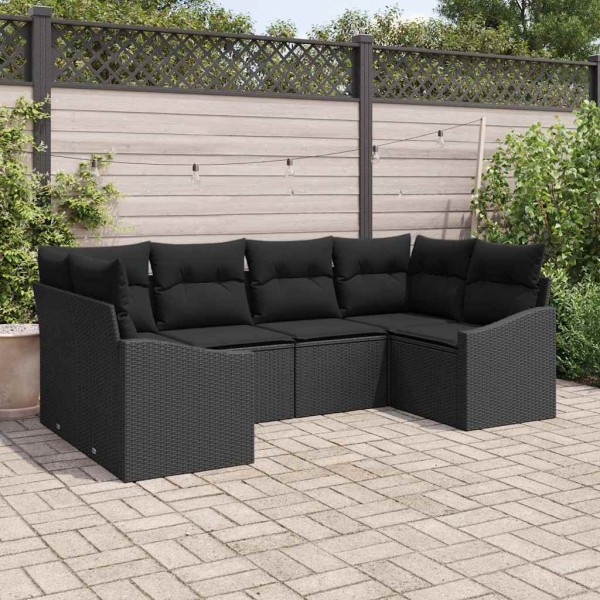 Garden sofa set with storage 6 pcs Black polyrattan