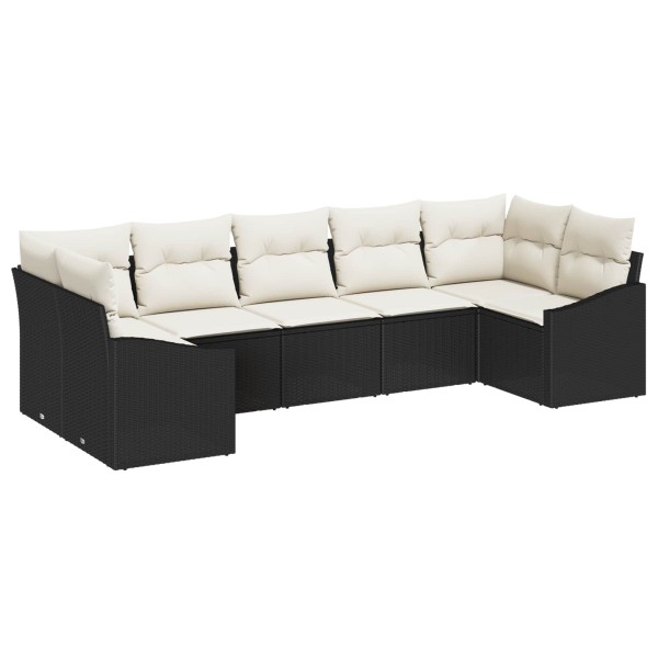 Garden Sofa Set 7 pcs Black and cream polyrattan