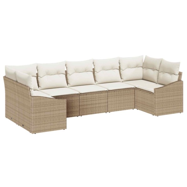 Garden Sofa Set 7 pcs Beige and cream polyrattan