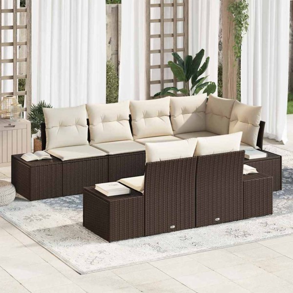 Garden Sofa Set 7 pcs Brown and cream polyrattan