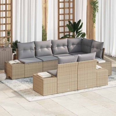 Garden Sofa Set 7 pcs Beige...