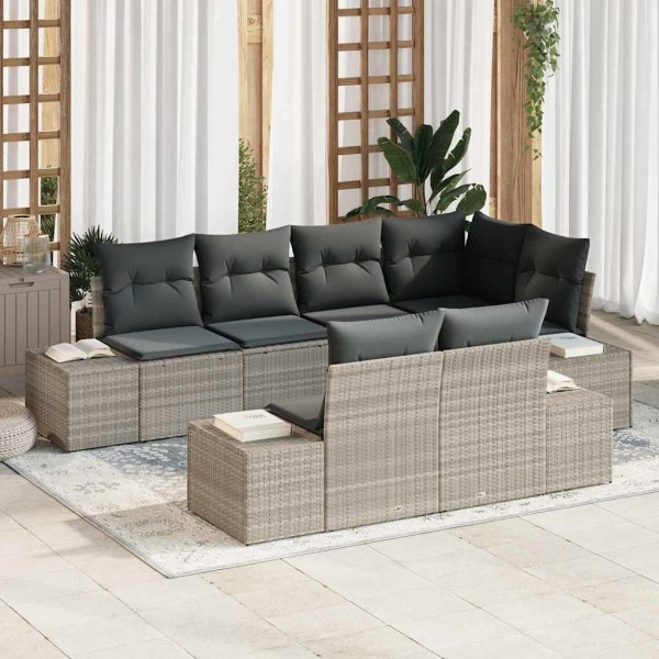 Garden sofa set with storage 7 pcs Light gray polyrattan