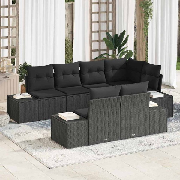 Garden sofa set with storage 7 pcs Black polyrattan
