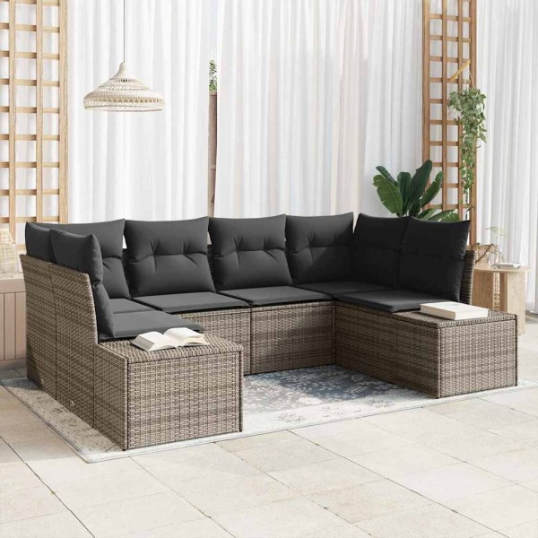 Garden Sofa Set with Storage 6 pcs Gray Poly Rattan