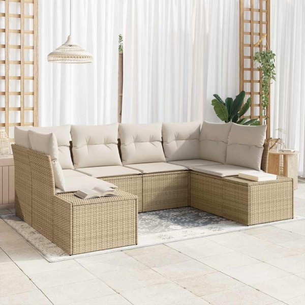 Sodo Sofų Rinkinys 6 pcs Bežinė ir kreminė Poli ratanas