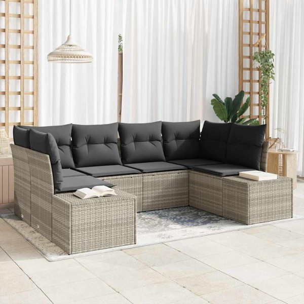 Garden Sofa Set 6 pcs Light gray Poly rattan