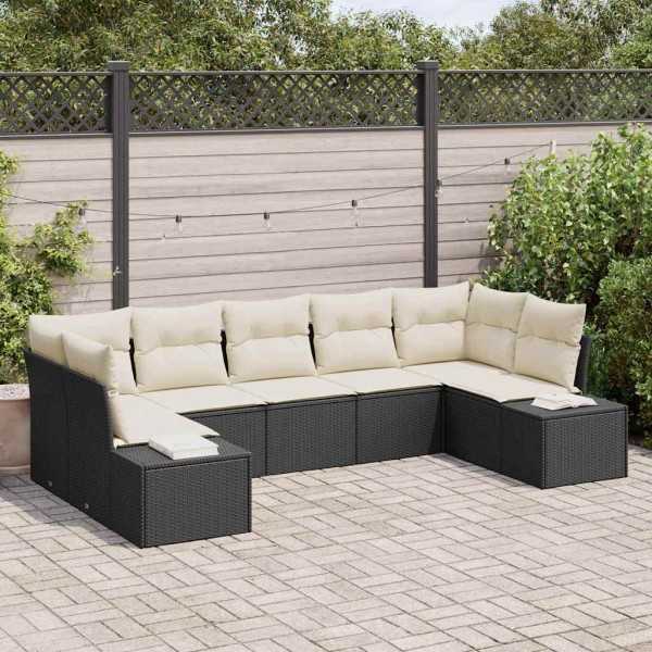 Garden Sofa Set 7 pcs Black and Cream Poly Rattan