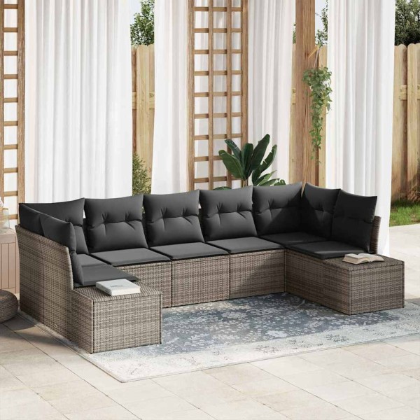 Garden Sofa Set with Storage 7 pcs Gray Poly Rattan