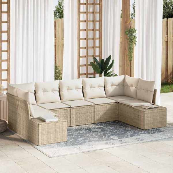 Garden Sofa Set 7 pcs Beige and cream Poly rattan