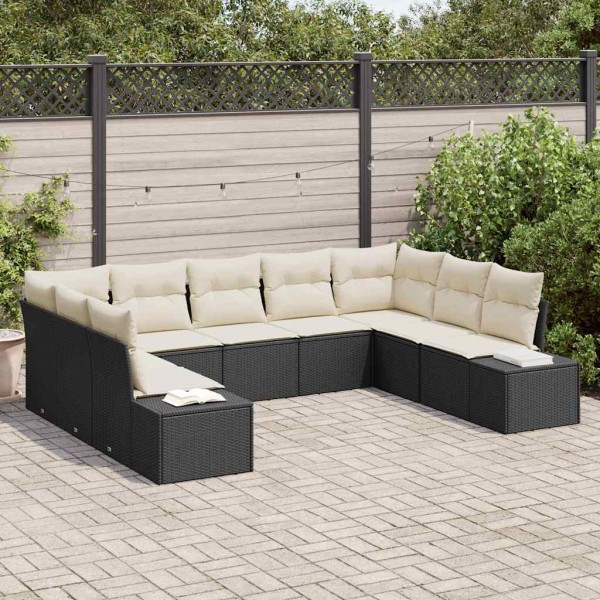 Garden Sofa Set 9 pcs Black and cream Polyrattan