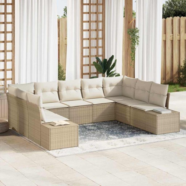 Garden Sofa Set 9 pcs Beige and cream Polyrattan