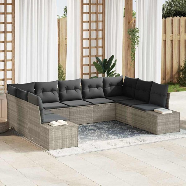 Garden sofa set with pillow 9 pcs Light gray Polyrattan