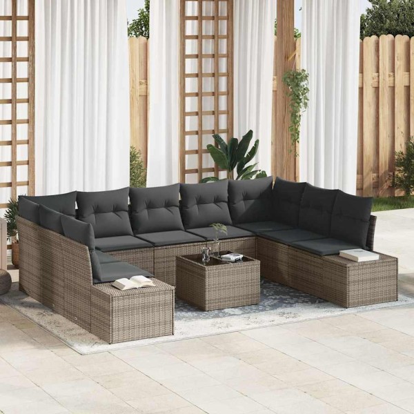 Garden Sofa Set with pillow 9 pcs Gray Polyrattan
