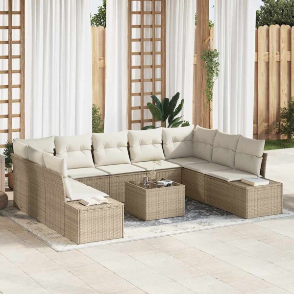Garden Sofa Set 9 pcs Beige and cream Polyrattan