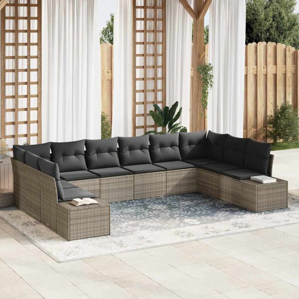 Garden Sofa Set with pillow 10 pcs Gray Polyrattan