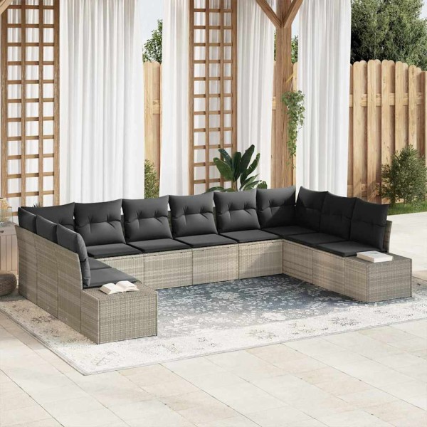 Garden sofa set with pillow 10 pcs Light gray Polyrattan