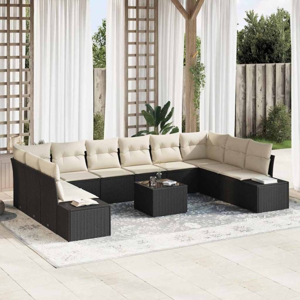 Garden Sofa Set 10 pcs Black and cream Polyrattan