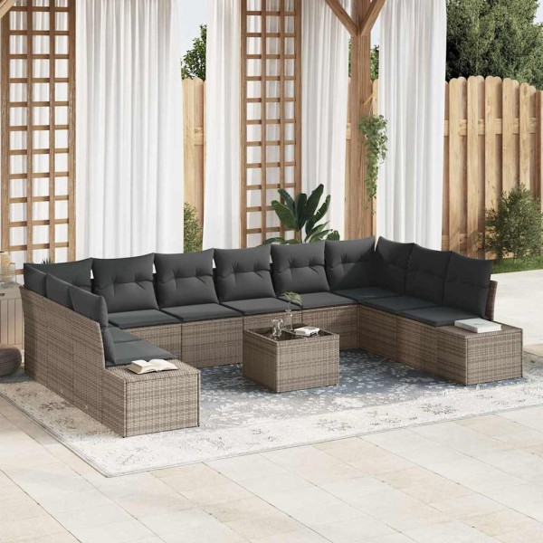 Garden Sofa Set with pillow 10 pcs Gray Polyrattan