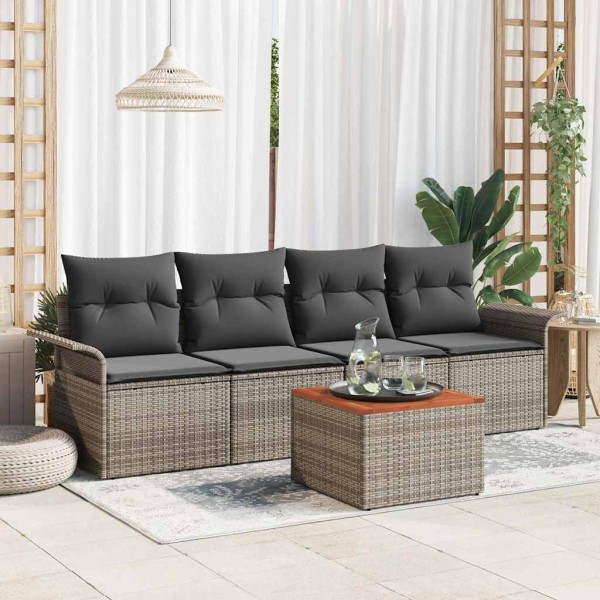 Garden sofa set with storage 5 pcs Gray polyrattan