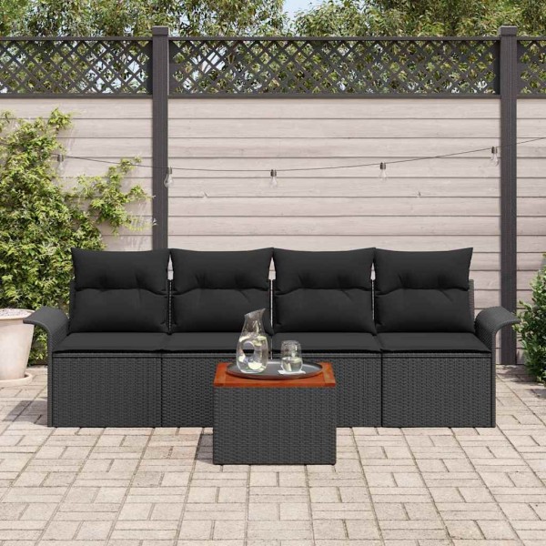 Garden sofa set with storage 5 pcs Black polyrattan