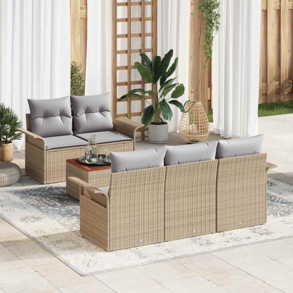 Garden Sofa Set 6 pcs Beige and light gray polyrattan