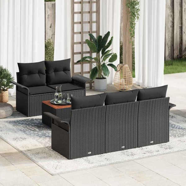 Garden sofa set with storage 6 pcs Black polyrattan