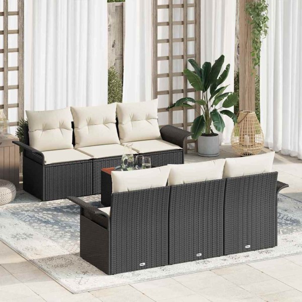 Garden Sofa Set 7 pcs Black and cream polyrattan
