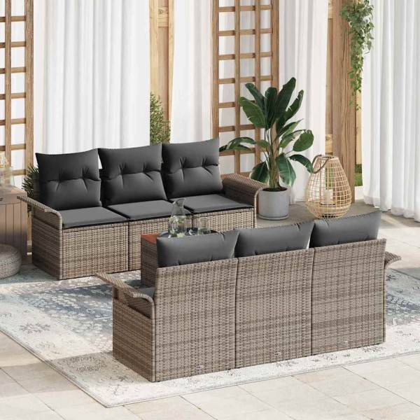 Garden sofa set with storage 7 pcs Gray polyrattan