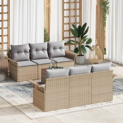 Garden Sofa Set 7 pcs Beige...