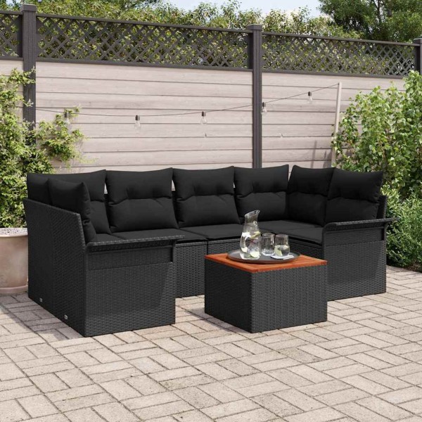 Garden sofa set with storage 7 pcs Black polyrattan