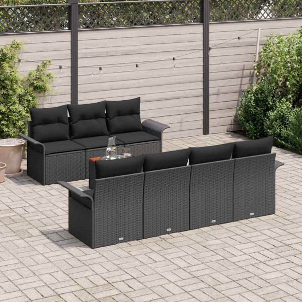 Garden sofa set with storage 8 pcs Black polyrattan