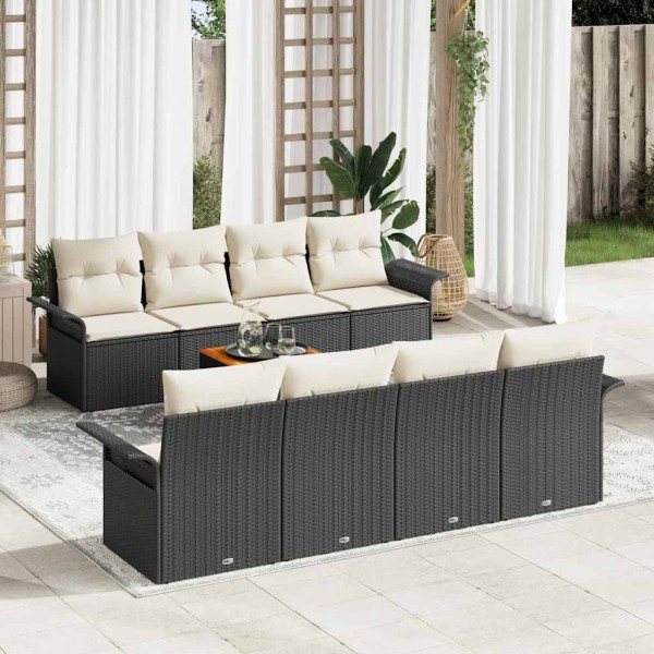 Garden Sofa Set 9 pcs Black and cream polyrattan