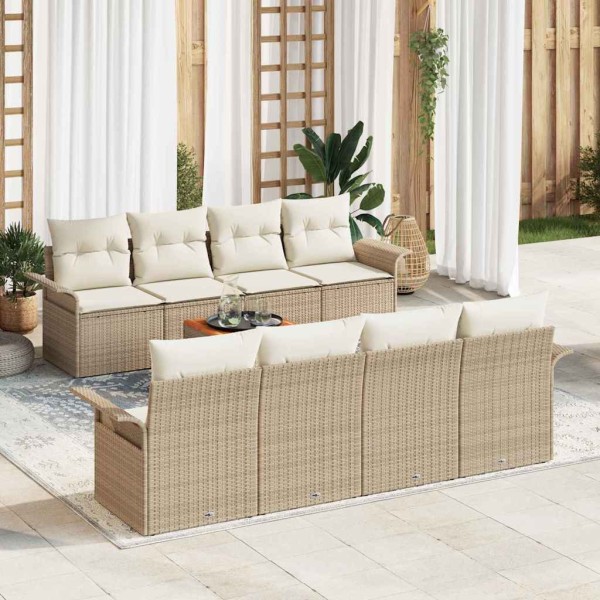 Garden Sofa Set 9 pcs Beige and cream polyrattan