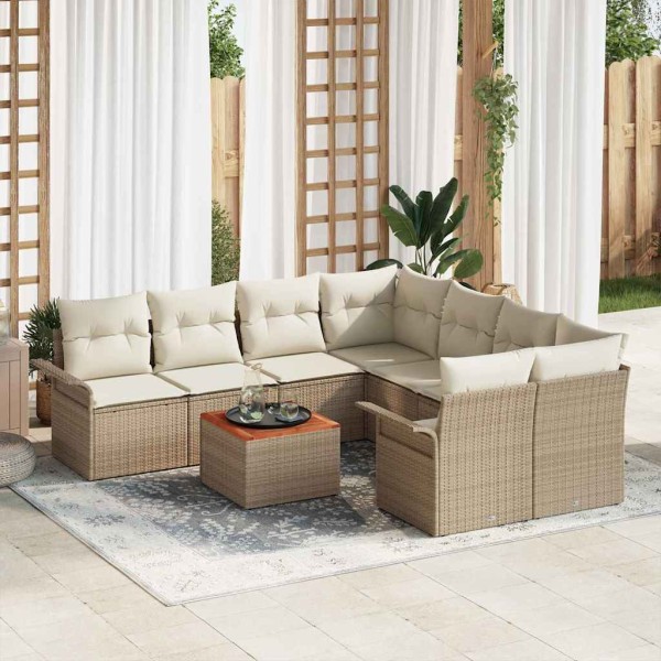 Garden Sofa Set 9 pcs Beige and cream polyrattan