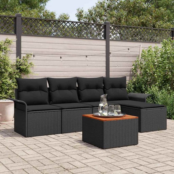 Garden sofa set with storage 6 pcs Black polyrattan