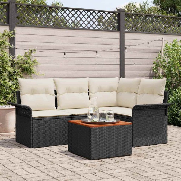 Garden Sofa Set 5 pcs Black and cream polyrattan