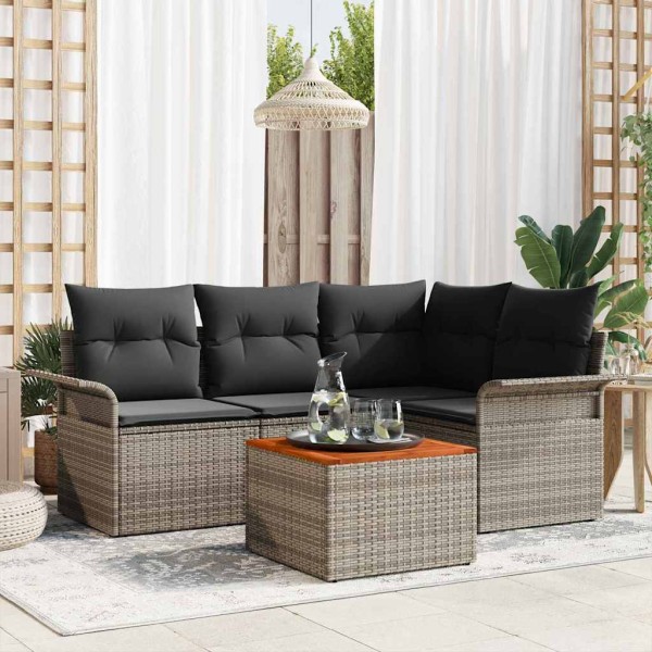 Garden sofa set with storage 5 pcs Gray polyrattan