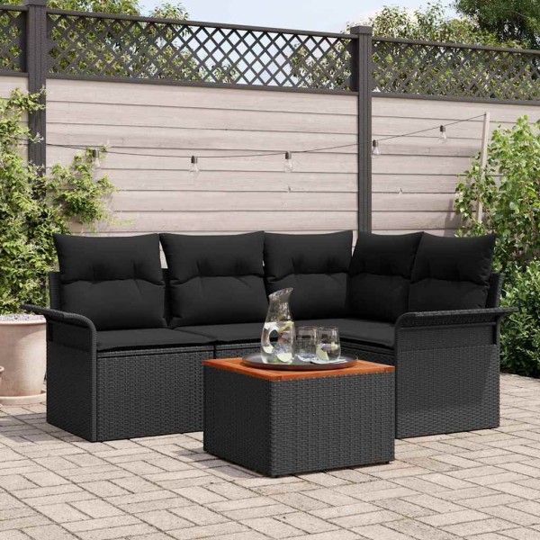 Garden sofa set with storage 5 pcs Black polyrattan