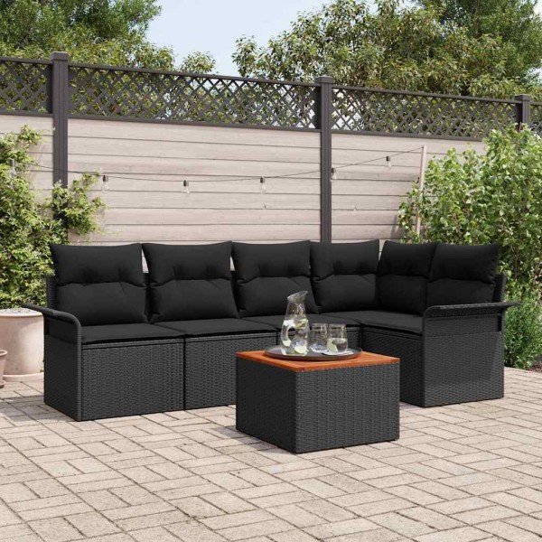 Garden sofa set with storage 6 pcs Black polyrattan
